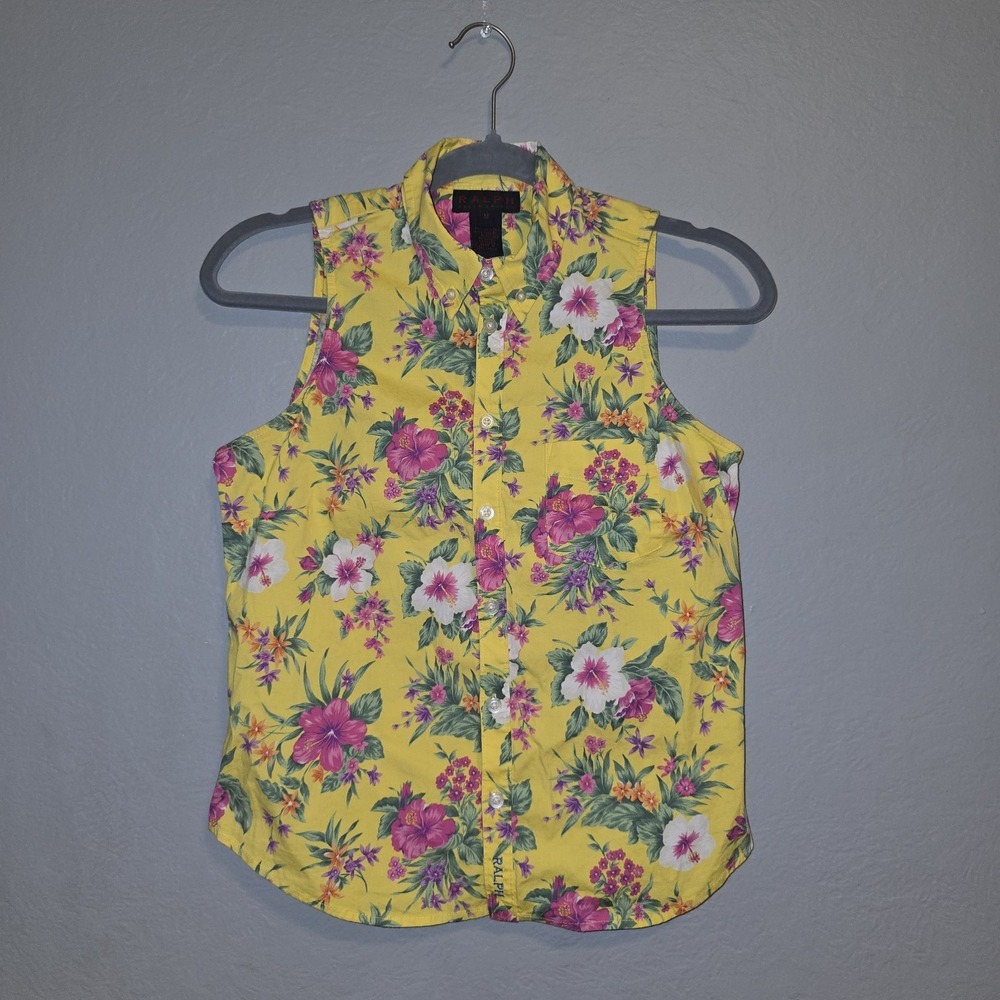 VINTAGE 90s RARE Ralph Ralph Lauren Yellow Floral Button Up Preppy Americana SzM